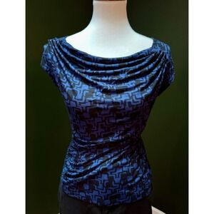 Banana Republic Blue and Black Geometric Drape Neck Short Sleeve‎ Top Women's PS